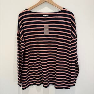 NWT J. Jill Long Sleeve Cotton Top Size Large Navy Blue Pink Stripes